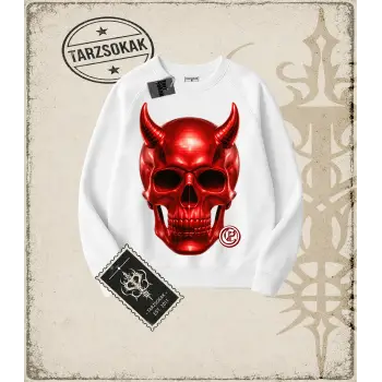 RED SKULL Oversize Unisex Bisiklet Yaka Sweatshirt