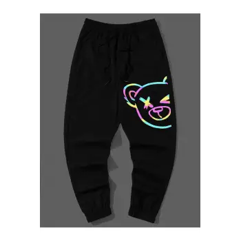 Reflective Cartoon Graphic Drawstring Waist Pants
