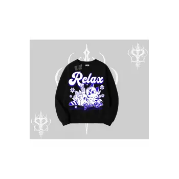 Relax Kedi Baskılı Biskilet Sweatshirt