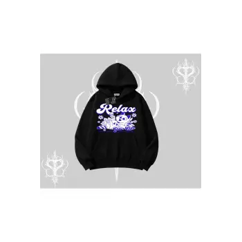 Relax Kedi Baskılı Kapşonlu Sweatshirt