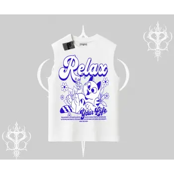 Relax Kedi Baskılı Kolsuz Tshirt
