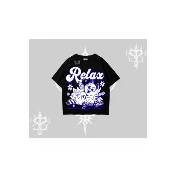 Relax Kedi Baskılı Oversize Tshirt