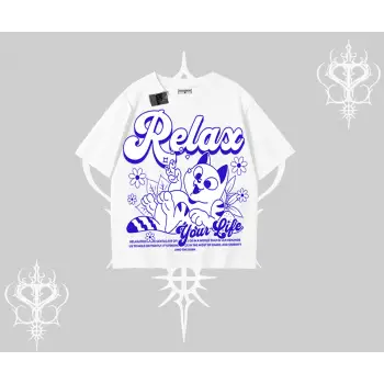Relax Kedi Baskılı Oversize Tshirt