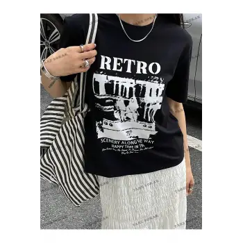 RETRO Baskılı Oversize Kalıp Unisex T-shirt
