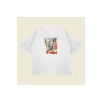 Rhude Angel Baskılı Oversize Unisex Pamuklu Nefes Alan Kalın Kumaşlı