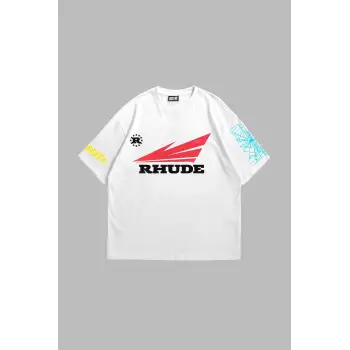 Rhude Baskılı Oversize Unisex Beyaz