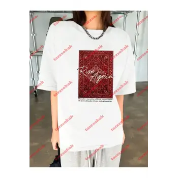 Rise Again Baskılı Oversize Unisex Beyaz