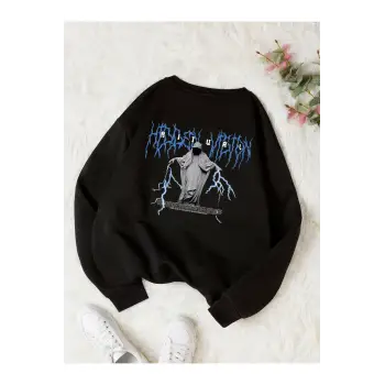Ritual Mavi Renkli Oversize Bisiklet Yaka Pamuklu Sweatshirt Siyah