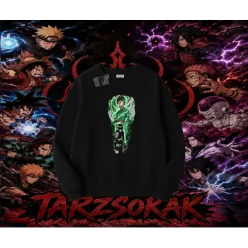Rock Lee Naruto Anime Karakter Oversize Unisex Bisiklet Yaka Sweatshirt Beyaz
