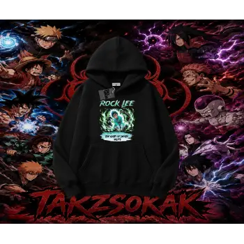 Rock Lee Naruto Anime Karakter Oversize Unisex Kapşonlu Sweatshirt Beyaz