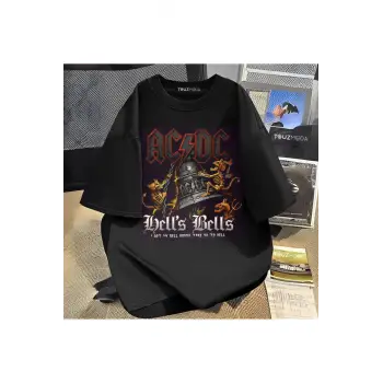 Rock Serisi AC/DC Baskılı Unisex Oversize