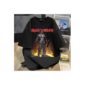 Rock Serisi iron Maiden Baskılı Unisex Oversize
