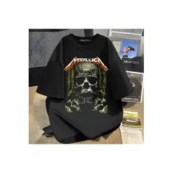 Rock Serisi Metallica Skull Baskılı Unisex Oversize