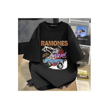 Rock Serisi Ramones Baskılı Unisex Oversize