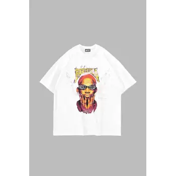 Rodzilla Baskılı Oversize Unisex Beyaz