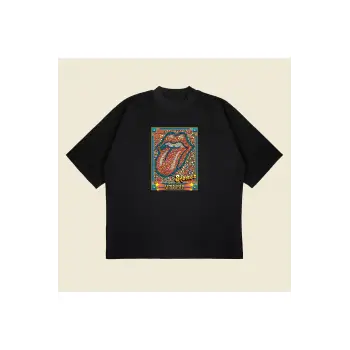 Rolling Stone Seattle Baskılı Oversize Unisex Pamuklu Nefes Alan Kalın Kumaşlı