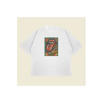 Rolling Stone Seattle Baskılı Oversize Unisex Pamuklu Nefes Alan Kalın Kumaşlı