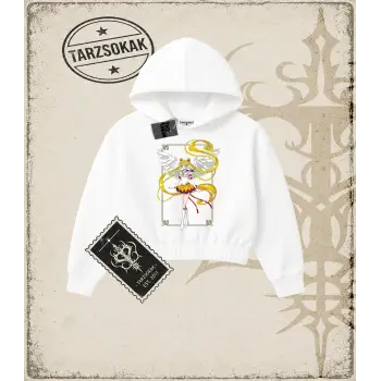 Sailor Moon Anime Baskılı Kadın Crop Kapşonlu Sweatshirt