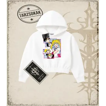 Sailor Moon Anime Baskılı Kadın Crop Kapşonlu Sweatshirt