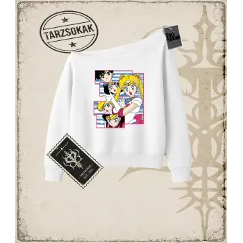 Sailor Moon Anime Baskılı Kadın Kayık Yaka Sweatshirt