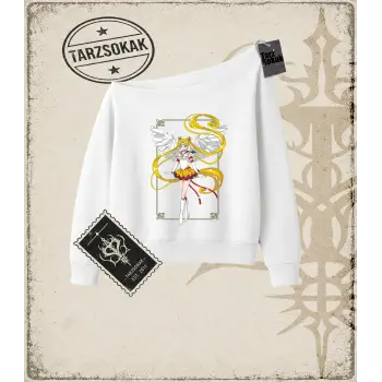 Sailor Moon Anime Baskılı Kadın Kayık Yaka Sweatshirt