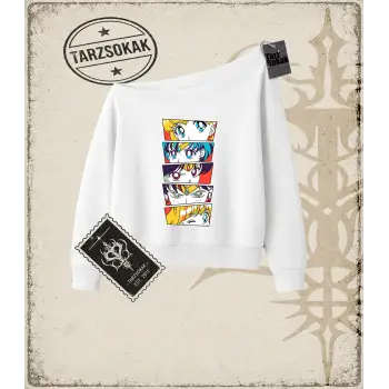 Sailor Moon Anime Baskılı Kadın Kayık Yaka Sweatshirt