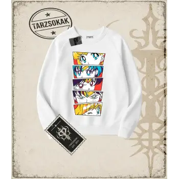 Sailor Moon Anime Baskılı Oversize Unisex Bisiklet Yaka Sweatshirt