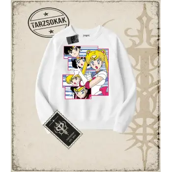 Sailor Moon Anime Baskılı Oversize Unisex Bisiklet Yaka Sweatshirt