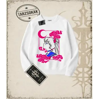 Sailor Moon Anime Baskılı Oversize Unisex Bisiklet Yaka Sweatshirt