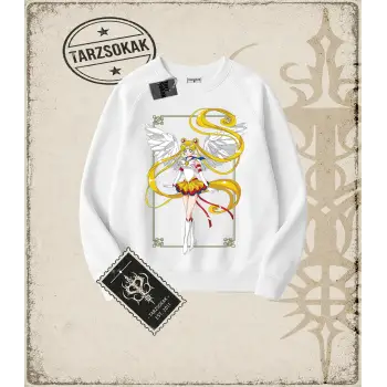 Sailor Moon Anime Baskılı Oversize Unisex Bisiklet Yaka Sweatshirt