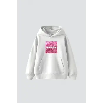 Sassy Baskılı Oversize Unisex Beyaz