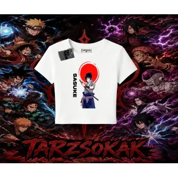 Sasuke uchiha Naruto Anime Karakter Kadın Baby Tee Beyaz
