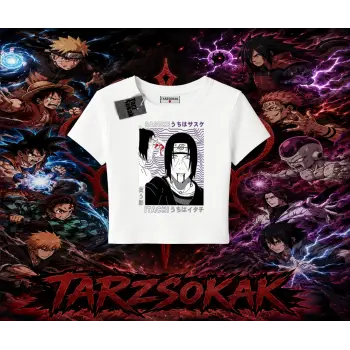 Sasuke uchiha Naruto Anime Karakter Kadın Baby Tee Beyaz