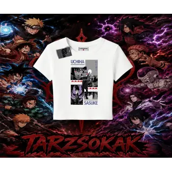 Sasuke uchiha Naruto Anime Karakter Kadın Baby Tee Beyaz