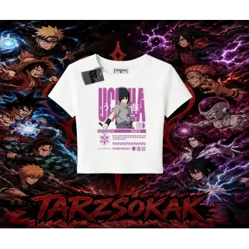 Sasuke uchiha Naruto Anime Karakter Kadın Baby Tee Beyaz