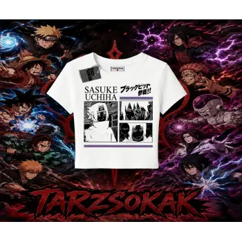 Sasuke uchiha Naruto Anime Karakter Kadın Baby Tee Beyaz
