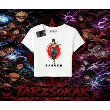 Sasuke uchiha Naruto Anime Karakter Kadın Baby Tee Beyaz