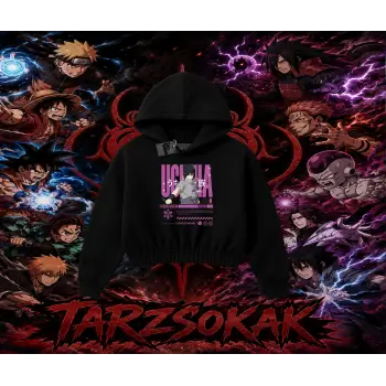 Sasuke uchiha Naruto Anime Karakter Kadın Crop Kapşonlu Sweatshirt Beyaz