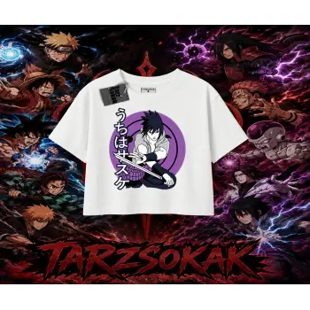 Sasuke uchiha Naruto Anime Karakter Kadın Crop Tişört Beyaz