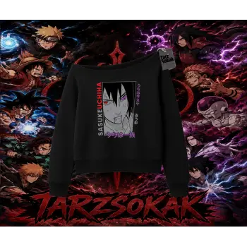 Sasuke uchiha Naruto Anime Karakter Kadın Kayık Yaka Sweatshirt Beyaz