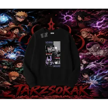 Sasuke uchiha Naruto Anime Karakter Oversize Unisex Bisiklet Yaka Sweatshirt Beyaz