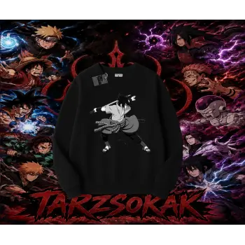 Sasuke uchiha Naruto Anime Karakter Oversize Unisex Bisiklet Yaka Sweatshirt Beyaz