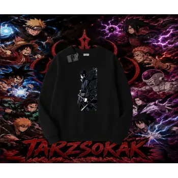 Sasuke uchiha Naruto Anime Karakter Oversize Unisex Bisiklet Yaka Sweatshirt Beyaz