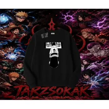 Sasuke uchiha Naruto Anime Karakter Oversize Unisex Bisiklet Yaka Sweatshirt Beyaz