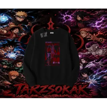 Sasuke uchiha Naruto Anime Karakter Oversize Unisex Bisiklet Yaka Sweatshirt Beyaz