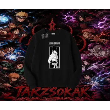 Sasuke uchiha Naruto Anime Karakter Oversize Unisex Bisiklet Yaka Sweatshirt Beyaz