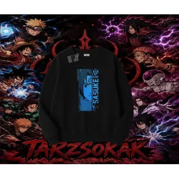 Sasuke uchiha Naruto Anime Karakter Oversize Unisex Bisiklet Yaka Sweatshirt Beyaz