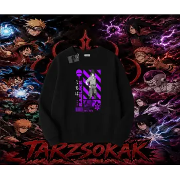 Sasuke uchiha Naruto Anime Karakter Oversize Unisex Bisiklet Yaka Sweatshirt Beyaz