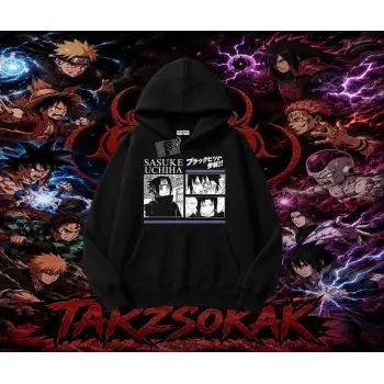 Sasuke uchiha Naruto Anime Karakter Oversize Unisex Kapşonlu Sweatshirt Beyaz