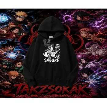 Sasuke uchiha Naruto Anime Karakter Oversize Unisex Kapşonlu Sweatshirt Beyaz